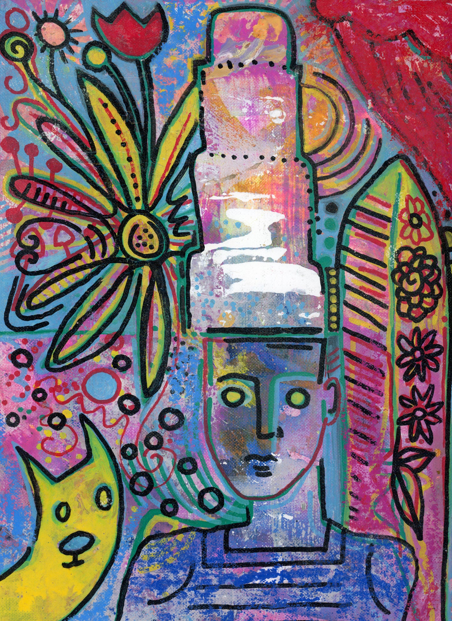 CatDog, 2024, 9" x 12" :: acrylic, pigment stick, and oil on canvas board